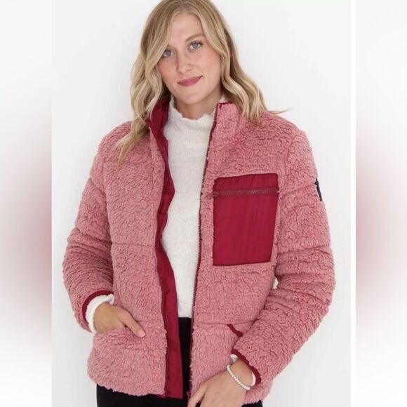 Simply Southern Sherpa Puffer Jacket Pink Teddy Fleece XXLarge - Picture 1 of 6